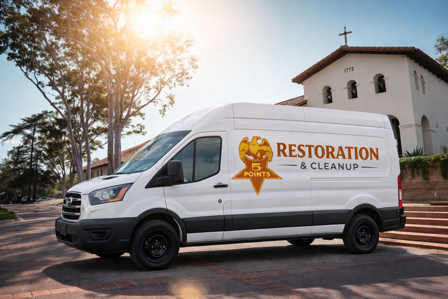 Five Points Restoration Van at Mission San Luis Obispo